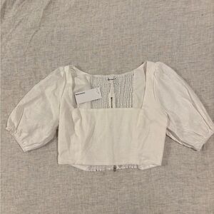 Reformation White Puff Sleeve Cropped Blouse